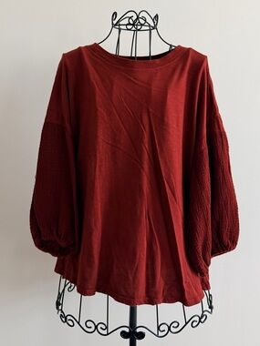 Velvet by Graham & Spencer Brick Red Balloon Sleeve Sweatshirt
